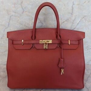 HERMES Birkin 35 Taurillon Clemence Hand Bag Brick Square D (2000)